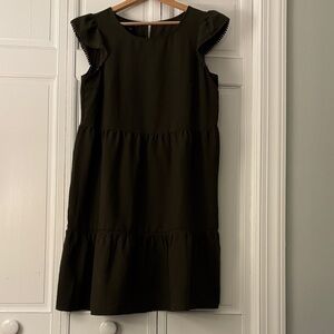 Dark Olive Green Ruffle Sleeve tiered Dress